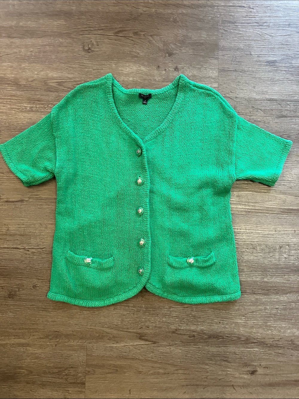 Talbots plus Women’s Green Short-Sleeve Button Cardigan Sweater